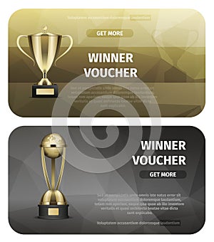 Winner Voucher with Gold Trophy for Victory Vector