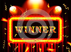 Winner word on banner with red curtains