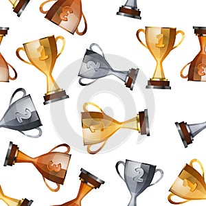 Winners cups on white background seamless pattern