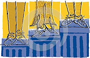 Winners' feet on ascending pedestals or steps