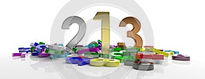 Winners podium concept. One, two, three figures on colorful numbers heap, on white background, banner. 3d illustration