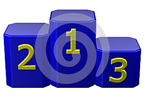 Winners podium with numerals. 3D rendering.