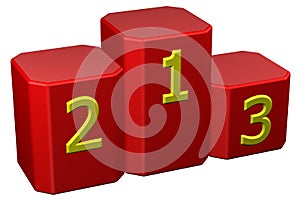 Winners podium with numerals. 3D rendering.