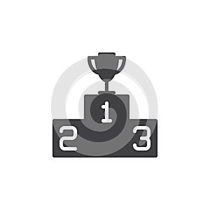 Winners podium with trophy icon vector, filled flat sign, solid pictogram isolated on white.