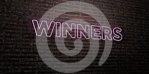 WINNERS -Realistic Neon Sign on Brick Wall background - 3D rendered royalty free stock image