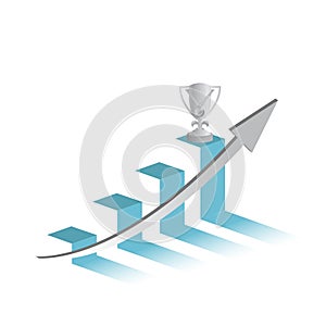 winners trophy on top of a business graph.concept.
