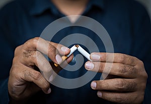 Winning with addicted nicotine problems, stop smoking. Quitting from addiction concept