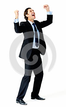 Winning businessman celebrating