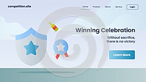 Winning celebration with tagline without sacrifice there is no victory for website template landing homepage