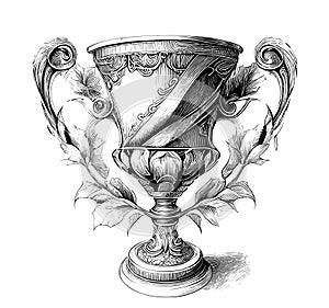 Winning cup prize sketch hand drawn engraving style