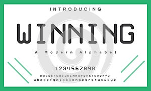 Winning font. Elegant alphabet letters font and number.