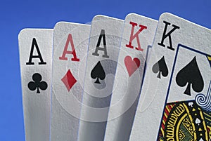 A winning hand of cards.