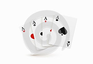 Winning hand four ace Realistic design. Playing poker. Set of four of a kind aces playing cards. Combination in poker consisting