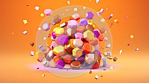 winning, jackpot, colorful candy and gems explosion, orange background, Icon Design, glossy finish