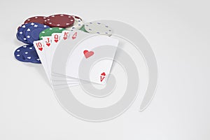 Winning poker hand on a pile of casino chips