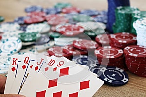 Winning poker hand with straight flush before chips