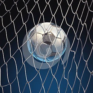 Winning shot Soccer ball in the goal net, emphasizing achievement