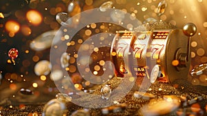 Winning Slot Machine with Flying Coins photo