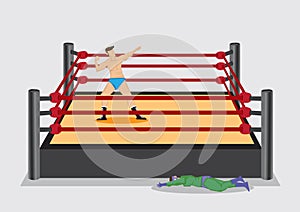 Winning Wrestler in Wrestling Ring Vector Cartoon Illustration