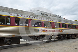 Winnipesaukee Scenic Railroad train in Weirs Beach, NH, USA