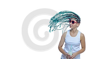 Winsome Smiling Caucasian Female with African American Dreadlocks Having Fun With Flyaway Hairs photo