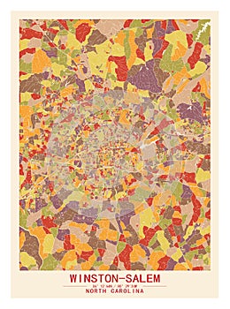 Winston-Salem , North Carolina, USA Creative Color Block Map Decor Serie