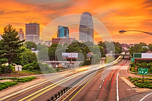 Winston-Salem, North Carolina, USA skyline at dusk