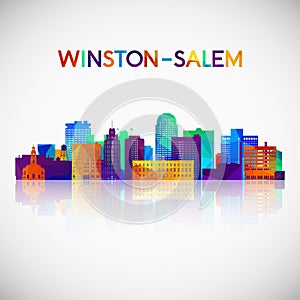 Winstonâ€“Salem skyline silhouette in colorful geometric style.
