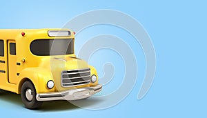 Wintage toon yellow school bus background 3d illustration on blue gradient