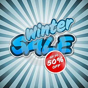 Winte sale label with cold sun rays and stickers