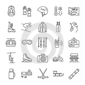 Winter activities linear icons set
