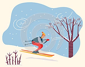 Winter Activity Person Skiing by Downhill Vector