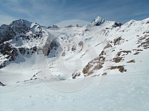 Winter adventure skitouring in stubaier alpes mountains