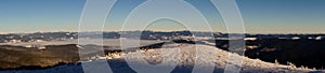 Winter adventures. Sky panorama. Carpathians. Ukraine.