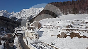 Winter aerial of Ramsau, Berchtesgaden, Germany