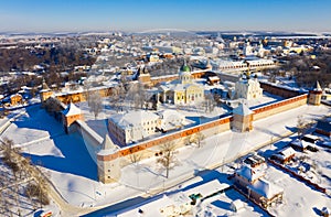 Winter aerial view of ancient fortified Kremlin of Zaraysk