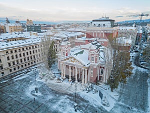 Winter aerial view of Ivan Vazov Theatre in Sofia, Bulgaria photo