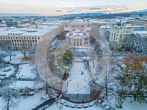 Winter aerial view of Ivan Vazov Theatre in Sofia, Bulgaria photo