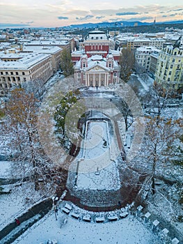 Winter aerial view of Ivan Vazov Theatre in Sofia, Bulgaria photo