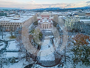 Winter aerial view of Ivan Vazov Theatre in Sofia, Bulgaria photo