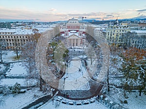 Winter aerial view of Ivan Vazov Theatre in Sofia, Bulgaria photo