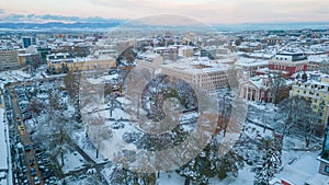 Winter aerial view of Ivan Vazov Theatre in Sofia, Bulgaria photo