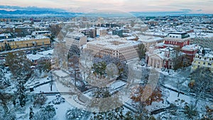 Winter aerial view of Ivan Vazov Theatre in Sofia, Bulgaria photo