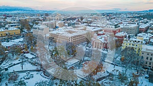 Winter aerial view of Ivan Vazov Theatre in Sofia, Bulgaria photo