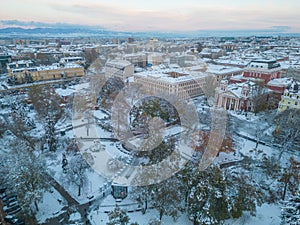 Winter aerial view of Ivan Vazov Theatre in Sofia, Bulgaria photo