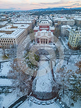 Winter aerial view of Ivan Vazov Theatre in Sofia, Bulgaria photo