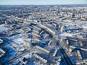Winter aerial view to residential area in Kharkiv, Ukraine