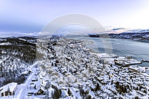 Winter aerial view of Tromso Norway Northern Europe