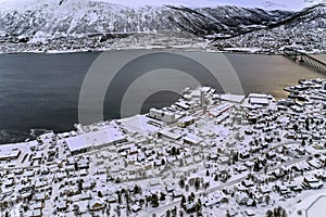 Winter aerial view of Tromso Norway Northern Europe