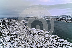 Winter aerial view of Tromso Norway Northern Europe